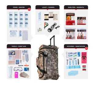 2 Person Comfort Survival Kit, Rolling Bag, Camo