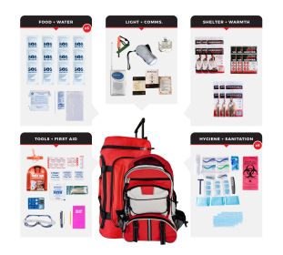 6 Person Essential Survival Kit, Rolling Bag, Backpack