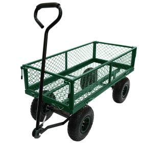 3 cu. ft. 300 lbs. Capacity Removable Sides Metal Steel Mesh Heavy Duty Utility Wagon Outdoor Garden Cart in Green