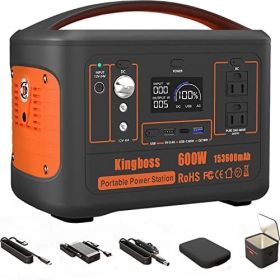 Solar Generator Portable Power Station 600W (Peak 1200W) Kingboss;  153600mAh 568WH;  Lithium Battery 110V/600W;  AC Outlet;  2*DC Carport;  2*USB-C;