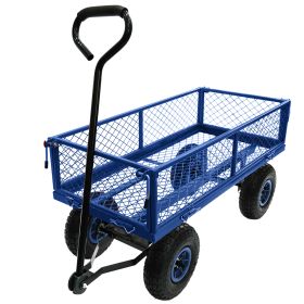 3 cu. ft. 300 lbs. Capacity Removable Sides Metal Steel Mesh Heavy Duty Utility Wagon Outdoor Garden Cart in Blue