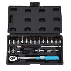 15Pcs Torque Wrench Set 1/4" 2-24Nm Bike Torque Wrench Allen Key Tool Socket Spanner Set Cycling Tool Bicycle Repair Kit (Color: 21pcs 5 to 25NM)