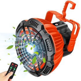 5200mAh LED Camping Fan Lights Outdoor USB Rechargeable Tent Camping Light Travel Portable Ceiling Fan Lamp Emergency Power Bank (Color: orange)