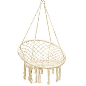 Hanging Macrame Hammock Chair with Handwoven Cotton Backrest (Color: Natural)