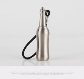 Creative Metal Keychain Lighter Wild Fire Ten Thousand Times Use Kerosene Lighters Gifts For Men (Color: Silver wine bottle)