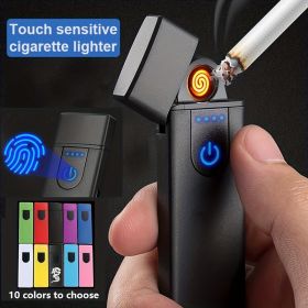 Touch Sensing USB Charging Lighter; Mini Electric Cigarette Lighter Arc Rechargeable USB Windproof Device; Gifts For Dad; Husband; Father's Day (Color: Wisdom Black)