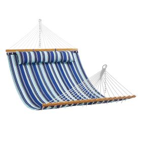 VEVOR Double Quilted Fabric Hammock, 12 FT Double Hammock with Hardwood Spreader Bars (Type of Support: Without Bracket, Color: Blue-Green Color Scheme)