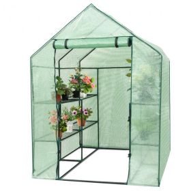 8 shelves Mini Walk In Greenhouse Outdoor Gardening Plant Green House (Color: Green)