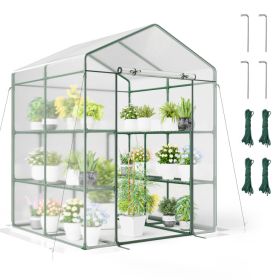 Walk-in Greenhouse with 4 Tiers 8 Shelves PVC Cover Roll-up Zippered Door (Color: Transparent)