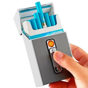 20-cigarettes Capacity Metal Cigarette Box With USB Rechargeable Safety Lighter (Color: Golden)